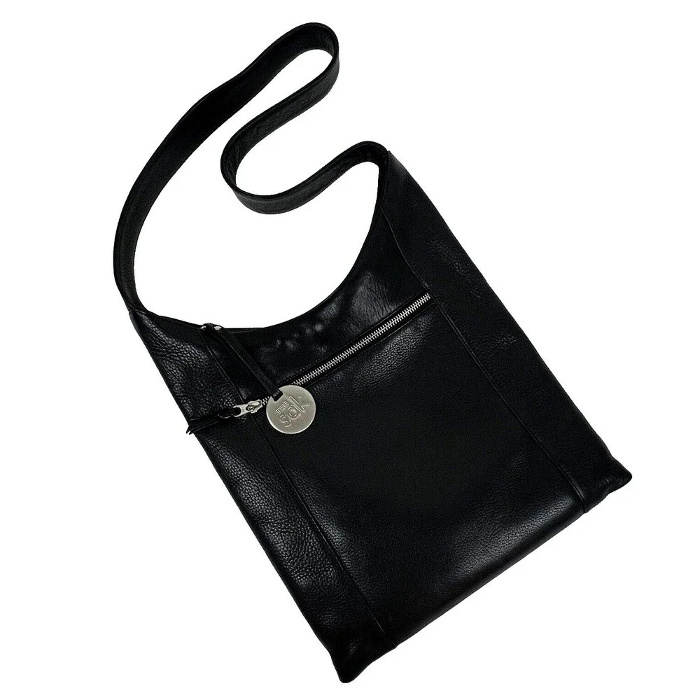 The Sak Hobo Shoulder Bag Pebbled Black Leather Pockets Signature Charm Roomy